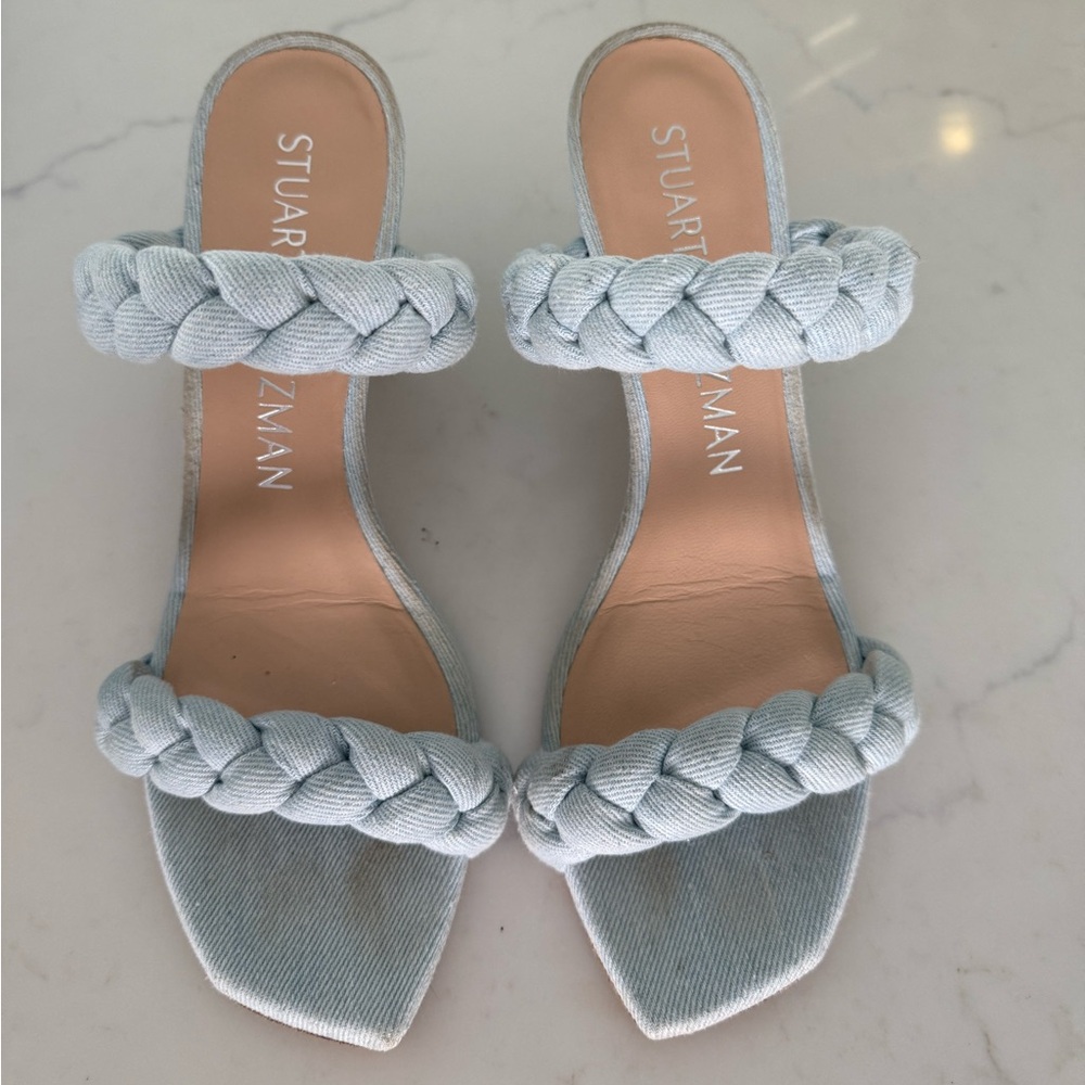 Stuart Weitzman Blue Braida Aleena 75 Block Sandal - Picture 2 of 4